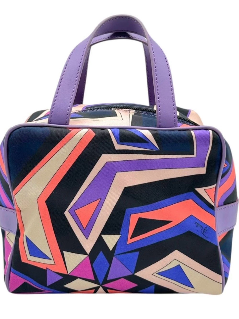 Emilio Pucci Multicolor Geometric Cosmetic Bag in Purple and Coral